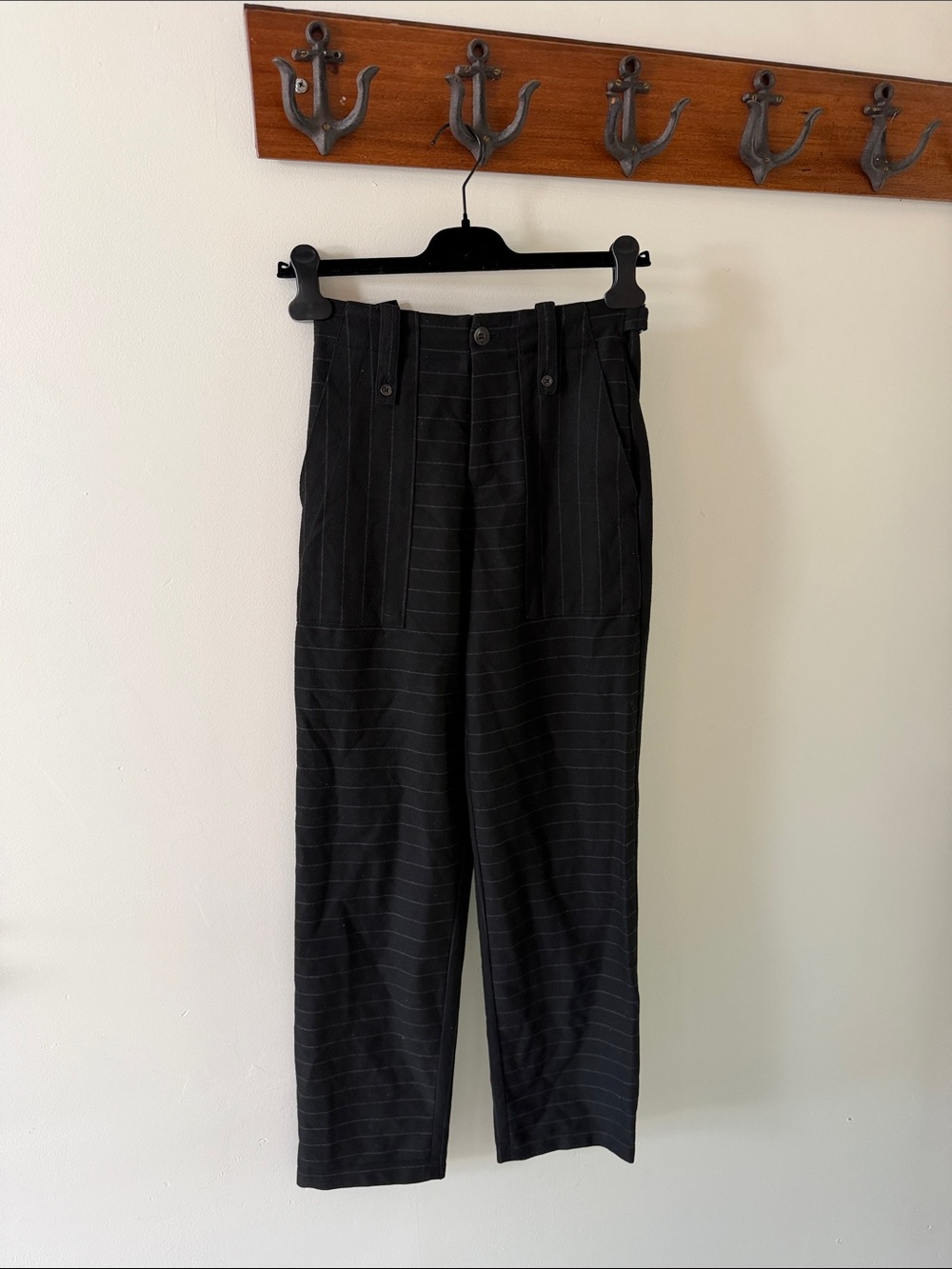 Giorgio Armani Black Pinstripe High-Waist Trousers